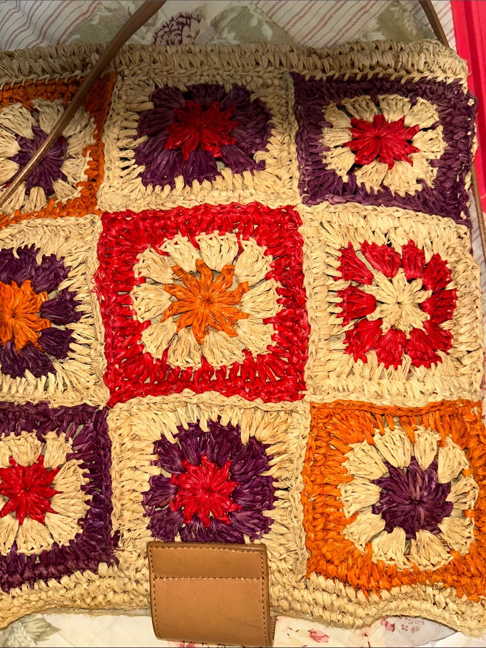 Tory Burch Crochet Patchwork Shoulder Bag in Natural with Pink & Orange Accents - Picture 15 of 15